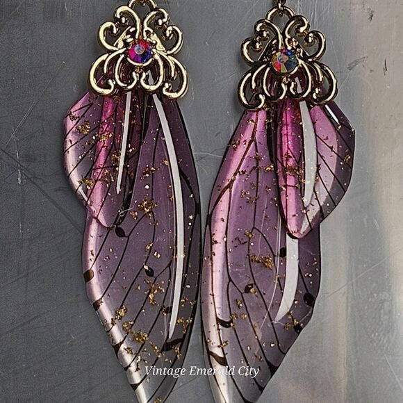 Fairy Butterfly Wings Handmade Earrings Fantasy Nature Magical Insect Witch Bug - Picture 3 of 12
